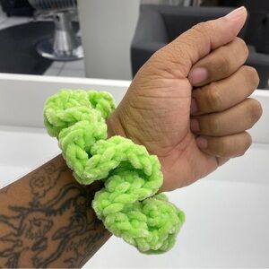 Crochet Pastel Green Velvet Crochet Scrunchie – Soft & Stylish Hair Accessory
